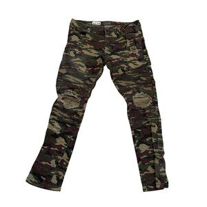 Black Label Men's Skinny Flex Pants Sz 34x32 Green Camo Ripped Stretch Military